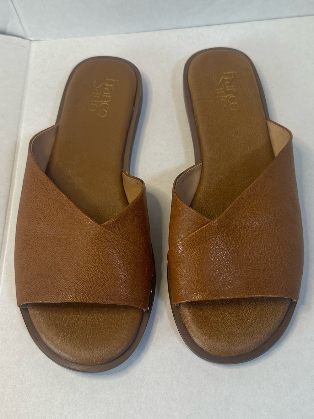 Franco Sarto Riviera Women’s Leather Sandals Size 8.5M Brown Slip-on Flat